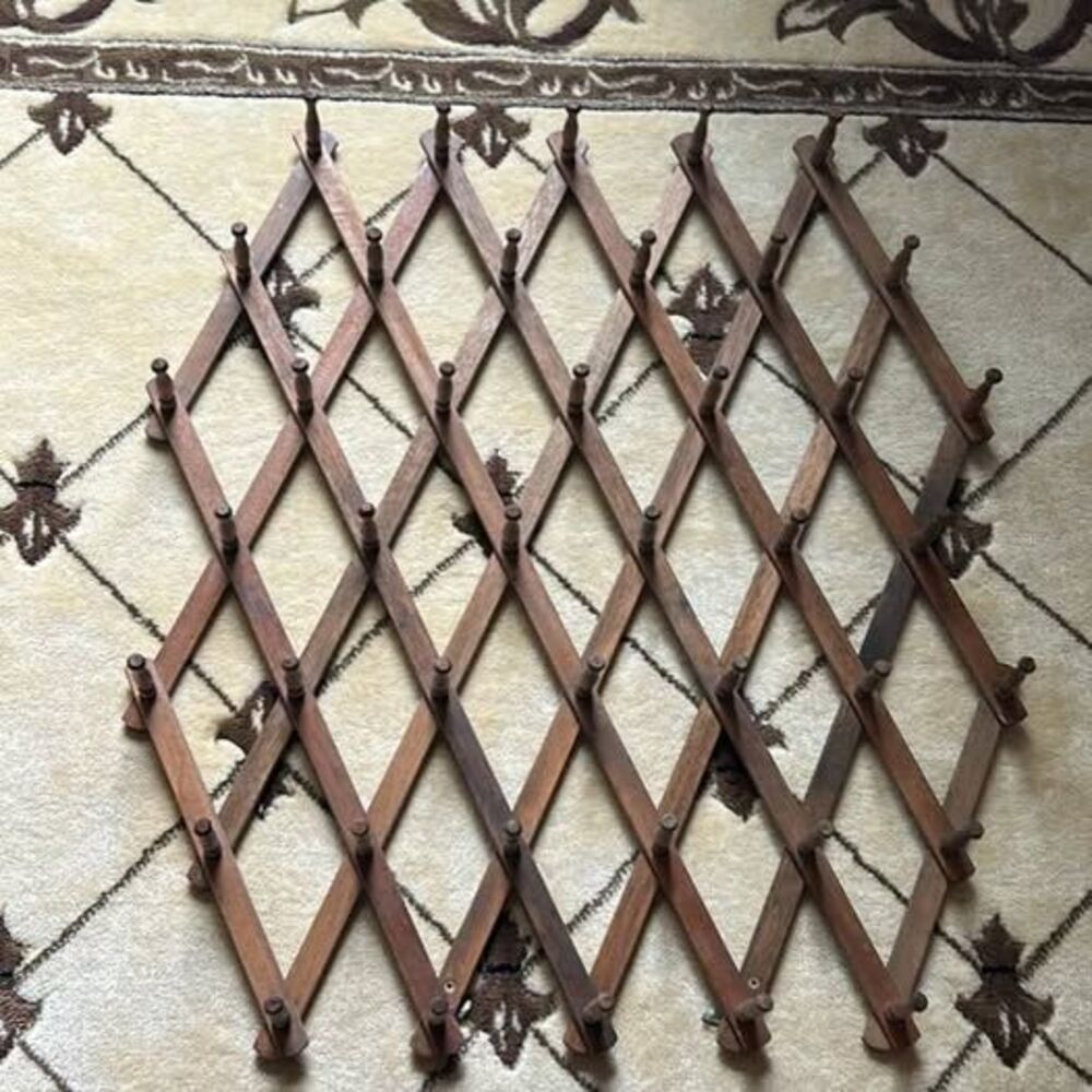 Vintage Extra Large 42 Peg Wooden Accordion Wall Peg Rack